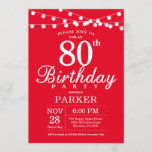 80th Birthday Invitation Red Kaart<br><div class="desc">80th Birthday Invitation with String Lights. Rode achtergrond. 13e 15e 16e 18e 21e 30e 40e 50e 60e 70e 90e 100e,  elke leeftijd. Voor verdere aanpassing,  te klikken gelieve de knoop "van de Aanpassing het"en ons ontwerphulpmiddel te gebruiken om deze sjabloon te wijzigen.</div>