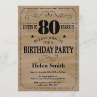 80th Birthday Invitation Rustic Wood