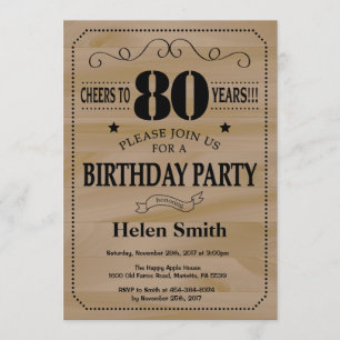 80th Birthday Invitation Rustic Wood Kaart