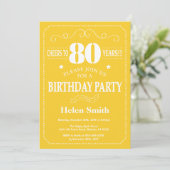 80th Birthday Invitation Yellow and White Kaart (Staand voorkant)