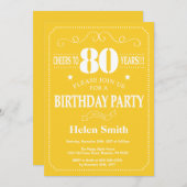 80th Birthday Invitation Yellow and White Kaart (Voorkant / Achterkant)