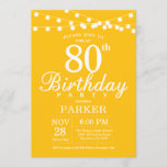 80th Birthday Invitation Yellow Kaart<br><div class="desc">80th Birthday Invitation with String Lights. Gele achtergrond. Vrouwelijke Mannen of vrouwelijke gepensioneerden. 13e 15e 16e 18e 21e 30e 40e 50e 60e 70e 90e 100e,  elke leeftijd. Voor verdere aanpassing,  te klikken gelieve de knoop "van de Aanpassing het"en ons ontwerphulpmiddel te gebruiken om deze sjabloon te wijzigen.</div>