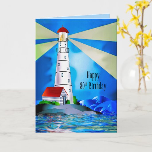 80th Birthday Lighthouse Beacon of Light for Zee Kaart (Gele Bloem)