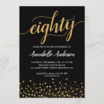 80th Birthday Modern Black Gold Confetti Script Kaart<br><div class="desc">Moderne Black Gold Confetti Stippen Script 80th Birthday InvitationHet ontwerp is uitgerust met '80' in een modern elegant script en een gouden confetti stip accent.
Als u de tekst '80' wilt aanpassen naar een andere leeftijd,  kunt u ons gratis een e-mail sturen naar panggadesigns@gmail.com.</div>