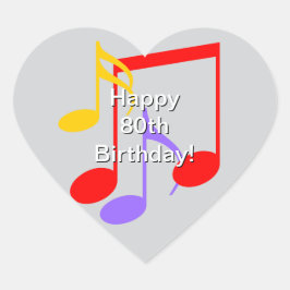 80th Birthday Music Notes  Heart Sticker