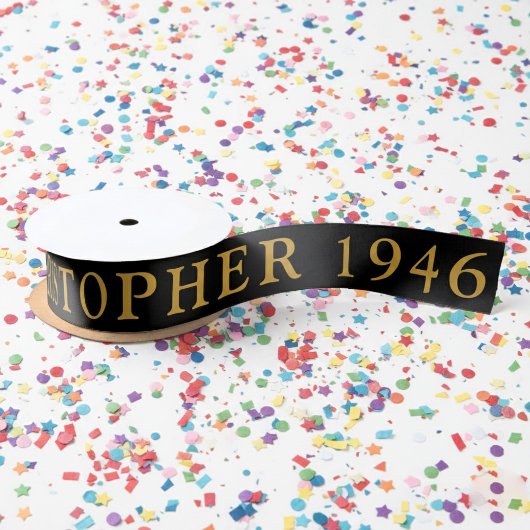 80th Birthday Name 1946 Black Gold Elegant Chic Satijnen Lint