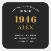 80th Birthday Name 1946 Black Gold Elegant Chic Vierkante Sticker (Voorkant)