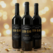 80th Birthday Name 1946 Black Gold Elegant Chic Wijn Etiket