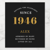 80th Birthday Name 1946 Black Gold Elegant Chic Wijn Etiket (Enkel label)