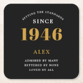 80th Birthday Name 1946 Year Black Gold Custom Kartonnen Onderzetters (Voorkant)