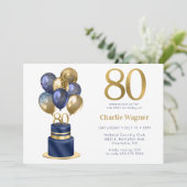80th Birthday Navy Blue Balloon Cake Kaart (Staand voorkant)