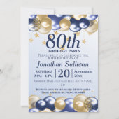 80th Birthday Navy Gold Balloons Party Kaart (Voorkant)