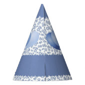 80th Birthday Number Pattern Blue/White Scallops Feesthoedjes (Achterkant)