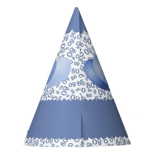80th Birthday Number Pattern Blue/White Scallops Feesthoedjes (Achterkant)