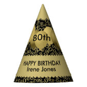 80th Birthday Number Pattern Gold/Black Scallops Feesthoedjes (Voorkant)