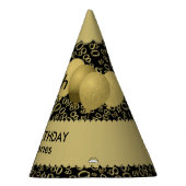 80th Birthday Number Pattern Gold/Black Scallops Feesthoedjes (Rechts)