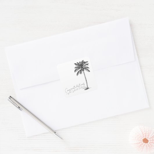 80th Birthday Palm Tree Art Congratulations Vierkante Sticker (Envelop)