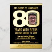 80th Birthday party black gold folie foto bier Uitnodiging (Voorkant)