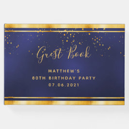 80th Birthday Party dark blue gold confetti Gastenboek