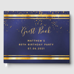 80th Birthday Party dark blue gold confetti Gastenboek