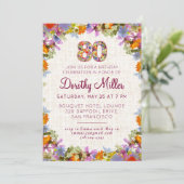 80th Birthday Party – Elegant Floral Linen Design Kaart (Staand voorkant)