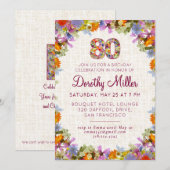 80th Birthday Party – Elegant Floral Linen Design Kaart (Voorkant / Achterkant)