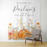 80th Birthday Party Fall Pumpkin Wildflower Wandkleed<br><div class="desc">Herfst pompoenen zijn genesteld in delicate goudgele en oranje wilde bloemen aan creëer een elegante esthetiek. Alle tekst is bewerkbaar,  zodat u eenvoudig uw eigen speciale stemming kunt maken.</div>