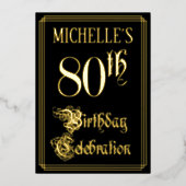 80th Birthday Party — Fancy script & aangepaste na Folie Uitnodiging (Voorkant)