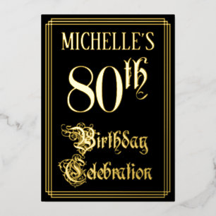 80th Birthday Party — Fancy script & aangepaste na Folie Uitnodiging