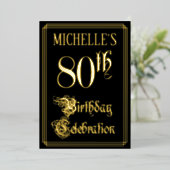 80th Birthday Party — Fancy script & aangepaste na Folie Uitnodiging (Staand Voorkant)