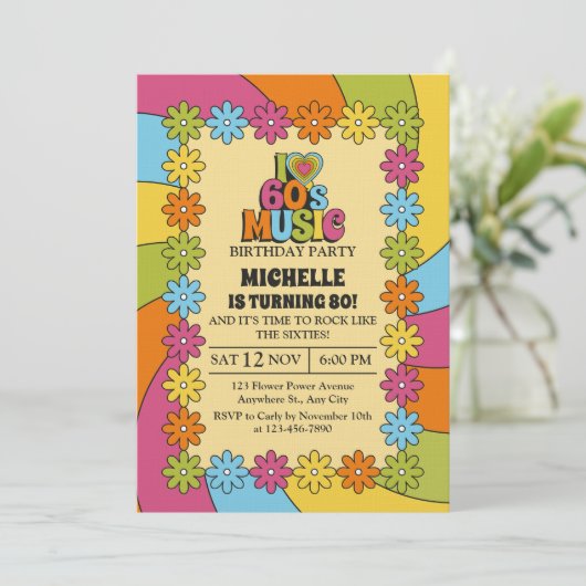 80th Birthday Party for 60s Music Lovers Kaart (Staand voorkant)