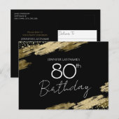 80th Birthday Party Gold Black Invitation Briefkaa Briefkaart (Voorkant / Achterkant)