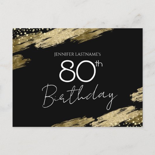80th Birthday Party Gold Black Invitation Briefkaa Briefkaart (Voorkant)