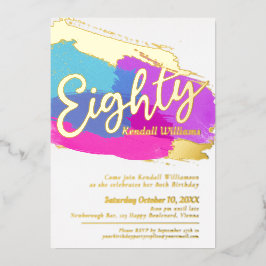 80th Birthday party gouden foto heldere abstracte  Folie Uitnodiging