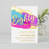 80th Birthday party gouden foto heldere abstracte Folie Uitnodiging (Staand Voorkant)