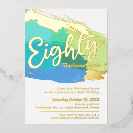 80th Birthday party gouden groene blauwe foto abst Folie Uitnodiging