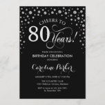 80th Birthday Party Invitation - Silver Black Kaart<br><div class="desc">Uitnodiging voor het 80e verjaardagsfeestje. Elegant design met faux glitter zilver en zwart. Proost op 80 jaar! Stuur me een bericht als je verder moet worden aangepast.</div>