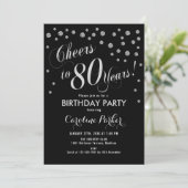 80th Birthday Party Invitation - Silver Black Kaart (Staand voorkant)