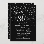 80th Birthday Party Invitation - Silver Black Kaart (Voorkant / Achterkant)