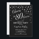 80th Birthday Party Invitation - Silver Black Kaart<br><div class="desc">80e verjaardag uitnodiging voor vrouwen of mannen. Elegant adulte verjaardagskaart in faux glitter Silver en Black. Kenmerkt manuscriptdoopvont en confetti. Lang tot 80 jaar! Ideaal voor een stijlvolle mijlpaal op de dag van de dag.</div>