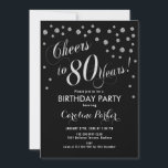 80th Birthday Party Invitation - Silver Black Kaart<br><div class="desc">80e verjaardag uitnodiging voor vrouwen of mannen. Elegant adulte verjaardagskaart in faux glitter Silver en Black. Kenmerkt manuscriptdoopvont en confetti. Lang tot 80 jaar! Ideaal voor een stijlvolle mijlpaal op de dag van de dag.</div>