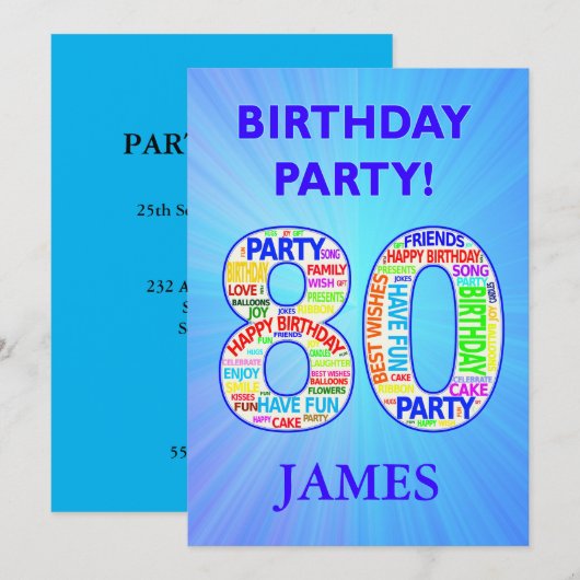 80th Birthday Party Invitation Voeg een naam toe Kaart (Voorkant / Achterkant)