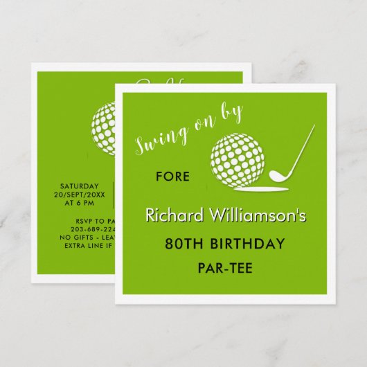 80th Birthday Party Men's Golf Theme Kaart (Voorkant / Achterkant)