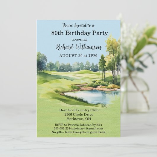 80th Birthday Party Men's Golf Theme Party   Kaart (Staand voorkant)
