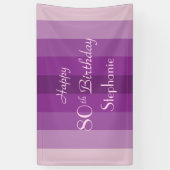 80th Birthday Party Paarse Stripe personaliseren Spandoek (Verticaal)