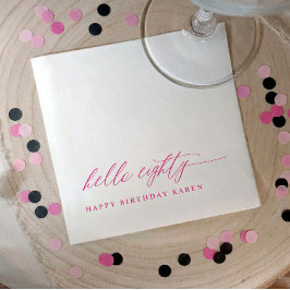 80th Birthday Party Pink Hello 80 Modern Elegant Servet