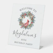 80th Birthday Party Red Cardinal Welcome Reclamebord Met Voetstuk (Voorkant)
