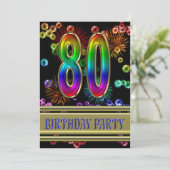 80th Birthday party Uitnodiging met bellen (Staand voorkant)