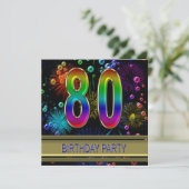 80th Birthday party Uitnodiging met bellen (Staand voorkant)