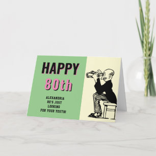 80th Birthday Personalized Retro Funny Cartoon Kaart
